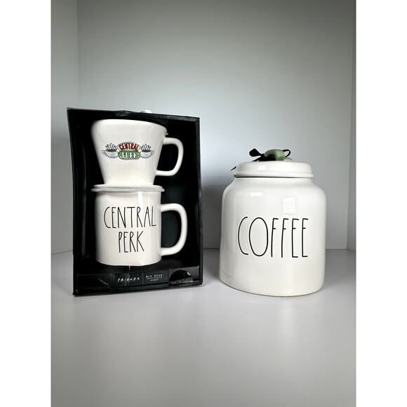 Rae Dunn “Friends” Mug + Pour-Over Gift Set BNIB & Coffee Canister NWOT Bundle - Picture 1 of 7